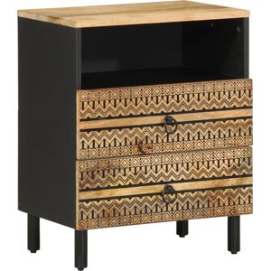 vidaXL - Nachtkastjex33x62 - cm - massief - ruw - mangohout - zwart