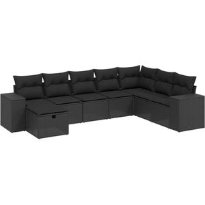 vidaXL 8-delige Loungeset met kussens poly rattan zwart