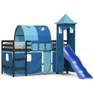 vidaXL Kinderhoogslaper met toren 80x200 cm massief grenenhout blauw