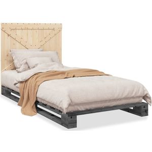 vidaXL Bedframe met hoofdbord massief grenenhout grijs 100x200 cm