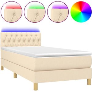 vidaXL Boxspring met matras en LED stof crèmekleurig 100x200 cm