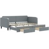 vidaXL Slaapbank met onderschuifbed en lades 90x200 cm stof lichtgrijs
