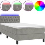 vidaXL Boxspring met matras en LED fluweel lichtgrijs 100x200 cm