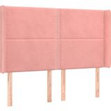 vidaXL Hoofdbord met randen 147x16x118/128 cm fluweel roze