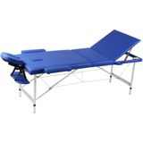 Inklapbare massagetafel 3 zones met aluminium frame (blauw)