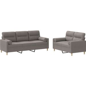 vidaXL 2-delige Loungeset met kussens stof taupe