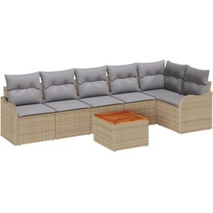 vidaXL Tuinbank Set 7 pcs Beige, lichtgrijs Groot Poly rattan