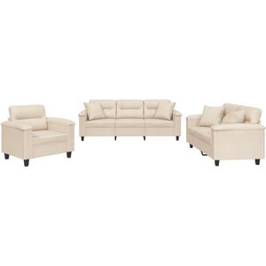 vidaXL 3-delige Loungeset met kussens microvezelstof beige