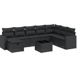 vidaXL 9-delige Loungeset met kussens poly rattan zwart