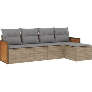 vidaXL 5-delige Loungeset met kussens poly rattan beige