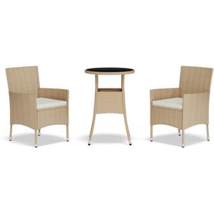 vidaXL 3-delige Bistroset met kussens poly rattan beige