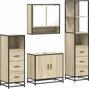vidaXL 4-delige Badkamermeubelset bewerkt hout sonoma eikenkleurig