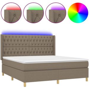 vidaXL Boxspring met matras en LED stof taupe 160x200 cm