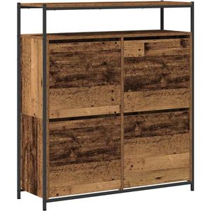 vidaXL Schoenenkast met 4 flip-lades Oude Hout 100x34x112 cm
