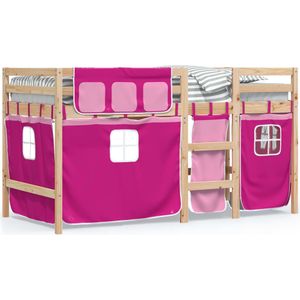 vidaXL Kinderhoogslaper met gordijnen 90x200 cm grenenhout roze