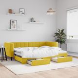 vidaXL Slaapbank met onderschuifbed en lades 80x200 cm fluweel geel