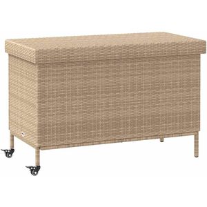 vidaXL Tuinbox met wielen 110x55x73 cm poly rattan gemengd beige