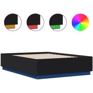 vidaXL Bedframe met LED-verlichting bewerkt hout zwart 140x190 cm