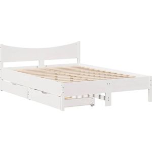 vidaXL Bedframe met lades massief grenenhout wit 135x190 cm