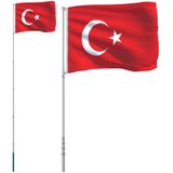 vidaXL Vlag met vlaggenmast Turkije 5,55 m aluminium