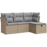vidaXL - 4-delige - Loungeset - met - kussens - poly - rattan - beige