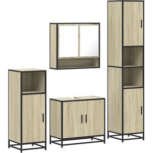 vidaXL 4-delige Badkamermeubelset bewerkt hout sonoma eikenkleurig