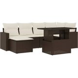 vidaXL 7-delige Loungeset met kussens poly rattan bruin