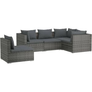 vidaXL 5-delige Loungeset met kussens poly rattan grijs