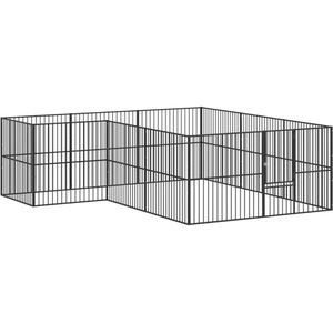 vidaXL Hondenkennel 12 panelen gepoedercoat staal zwart