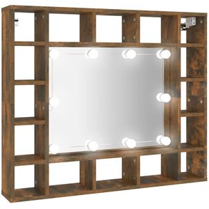 VidaXL Spiegelkast met LED-verlichting 91x15x76,5 cm - Gerookt Eiken