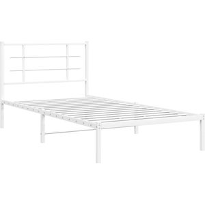 vidaXL Bedframe met hoofdbord metaal wit 107x203 cm