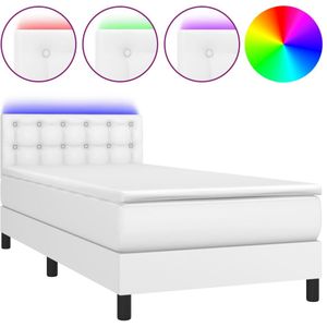 vidaXL Boxspring met matras en LED kunstleer wit 90x200 cm