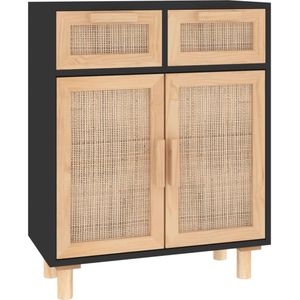 vidaXL-Dressoir-60x30x75-cm-massief-grenen-hout-en-rattan-zwart