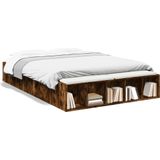 vidaXL Bedframe bewerkt hout gerookt eikenkleurig 135x190 cm