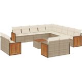 vidaXL 14-delige Loungeset met kussens poly rattan beige