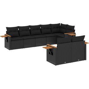 vidaXL - 8-delige - Loungeset - met - kussens - poly - rattan - zwart