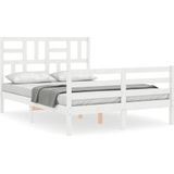 vidaXL Bedframe met hoofdbord massief hout wit 120x200 cm