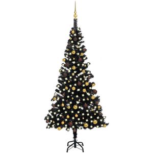 vidaXL Kunstkerstboom met verlichting en kerstballen 210 cm PVC zwart
