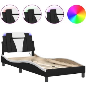 vidaXL Bedframe met LED-verlichting kunstleer zwart en wit 80x200 cm