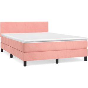 vidaXL Boxspring met matras fluweel roze 140x200 cm