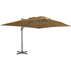 <p>Deze elegante hangende parasol is de perfecte keuze om wat schaduw te creëren en jezelf te beschermen tegen de schadelijke uv-straling van de zon.</p>
<p>Het parasoldoek is gemaakt van uv-beschermend en anti-vervagend polyester waardoor het optimale bescherming tegen de zon biedt en gemakkelijk schoon te maken is.</p>
<p>De parasol heeft een stevige kruisvoet voor extra stabiliteit.</p>
<p>Onze tuinparasol kan eenvoudig geopend en gesloten worden door aan de slinger op de paal te draaien.</p>
<p>De hoek van het doek kan worden aangepast door de slinger op en neer te duwen en te trekken.</p>
<p>De middenpaal kan ook in 360 graden worden gedraaid door middel van het pedaal.</p>
<p>De sterke gepoedercoat aluminium paal, samen met de 8 duurzame baleinen, maken deze parasol zeer stabiel en duurzaam.</p>
<p>Het product is eenvoudig te monteren.</p>
<p>Let op, wij adviseren om het doek te behandelen met een waterdichtmakende spray als hij wordt blootgesteld aan zware regenval.</p>
<ul>
  <li>Kleur doek: taupe</li>
  <li>Materiaal: stof met een PA-coating en gepoedercoat aluminium</li>
  <li>Totale afmetingen: 400 x 300 x 268 cm (L x B x H)</li>
  <li>Afmetingen kruisvoet: 100 x 100 cm (L x B)</li>
  <li>Met luchtventilatie en zwengelsysteem</li>
  <li>Kantelbaar en 360 graden draaibaar</li>
  <li>Inclusief 8 aluminium baleinen</li>
  <li>Materiaal: Polyester: 100%</li>
</ul>
