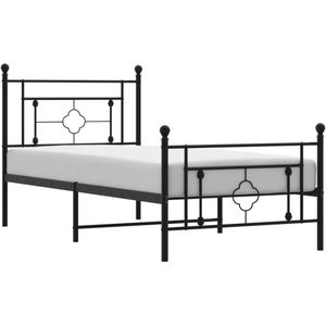 vidaXL Bedframe met hoofd- en voeteneinde metaal zwart 100x190 cm