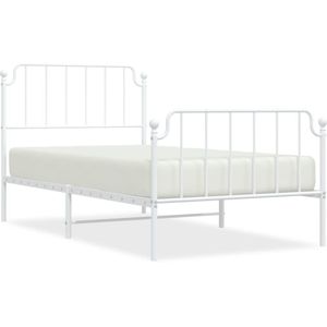 vidaXL Bedframe met hoofd- en voeteneinde metaal wit 100x190 cm