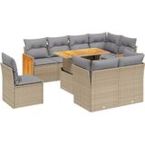 vidaXL 9-delige Loungeset met kussens poly rattan beige