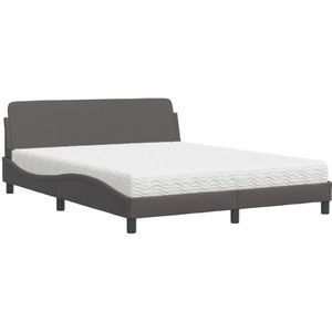 vidaXL Bed met matras kunstleer grijs 160x200 cm