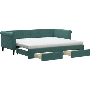 vidaXL Slaapbank onderschuifbed en lades 90x200 cm fluweel donkergroen