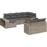 vidaXL 10-delige Loungeset met kussens poly rattan grijs