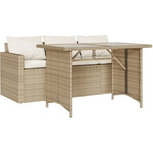 vidaXL 2-delige Tuinset met kussens poly rattan beige