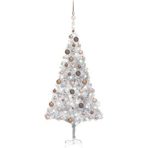 vidaXL Kunstkerstboom met verlichting en kerstballen 180 cm PET zilver