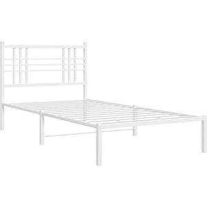 vidaXL Bedframe met hoofdbord metaal wit 90x200 cm